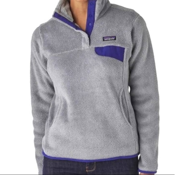 Patagonia Sweaters - Patagonia re-tool snap T fleece pullover sweater size Small gray purple trim